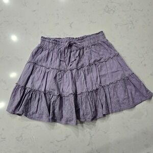 Forever 21 Lavender Purple Eyelet Tiered Mini Skirt Cotton Boho Ruffle Womens M